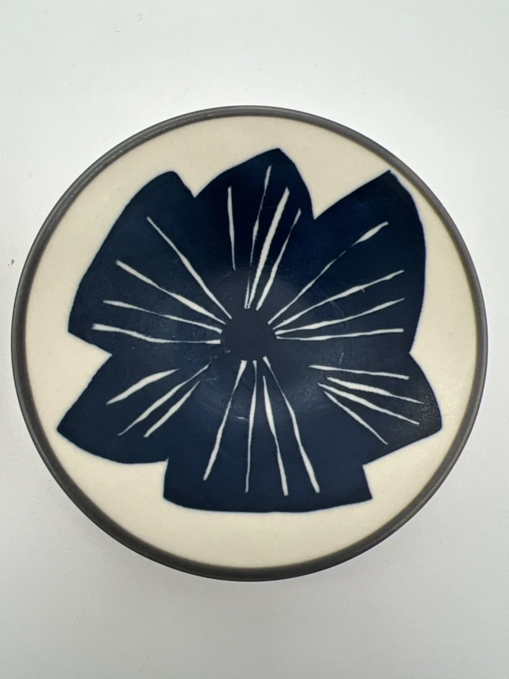 Crate&Barrel Mai Stoneware Navy Blue & Cream Bold Floral Sauce Dishes (Set of 6) - Picture 3 of 8